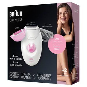 Silk-epil 3 3-270, Epilator for Women for Long-Lasting Hair Removal, WhitePink